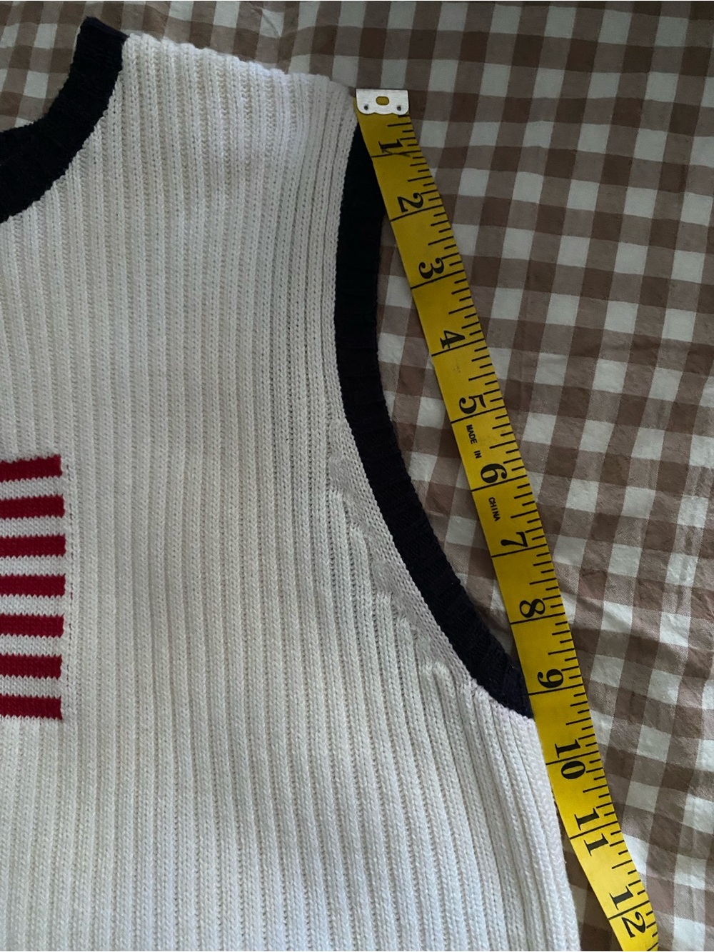 Cream Ribbed Sleeveless Knit Tank with Flag Motif - Picture 6 of 8